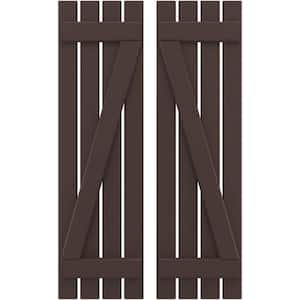 15-1/2 in. W x 67 in. H Americraft 4 Board Exterior Real Wood Spaced Board and Batten Shutters w/Z-Bar Raisin Brown