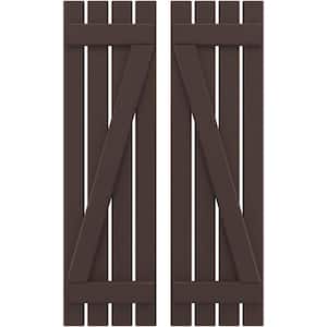 15-1/2 in. W x 77 in. H Americraft 4 Board Exterior Real Wood Spaced Board and Batten Shutters w/Z-Bar Raisin Brown