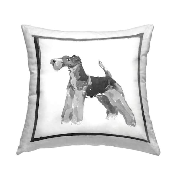Stupell Industries Minimal Airedale Terrier Gray Print Polyester 18 in. x 18 in. Throw Pillow