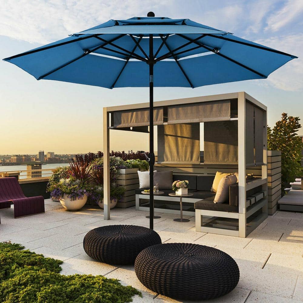 10 ft. 3-Tier Aluminum Market Patio Umbrella with with Double Vented in Blue price history on PriceWatchPro