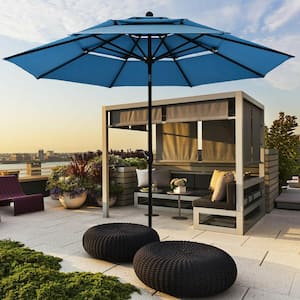 10 ft. 3-Tier Aluminum Market Patio Umbrella with with Double Vented in Blue