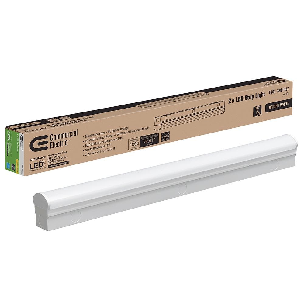 Commercial Electric 2 ft. 20-Watt Direct Wire Integrated LED White Strip Light Fixture 1800 Lumens 4000K Bright White