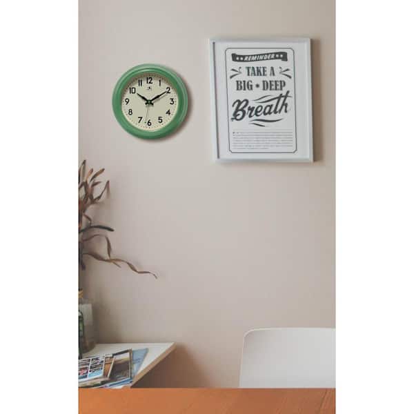 Infinity Instruments Retro Diner Green 8.5 in. x 8.5 in. Round Wall with Silent Movement for Peace and Quiet Clock