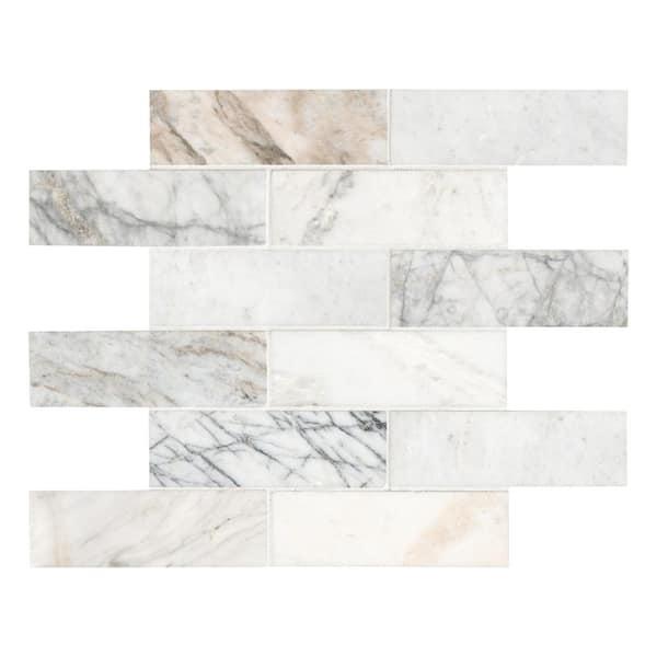 Arabescato Venato 12x12x0.38 in. Honed Marble Subway Mosaic Natural Stone Variation Floor Tile (9.6 sq. ft./Case)