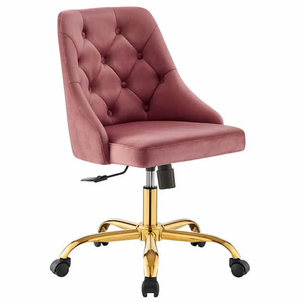 MODWAY Distinct Tufted Swivel Performance Velvet Gold Dusty Rose Office Chair