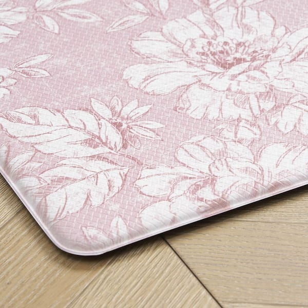 Pink Iris Floral 17.5 in. x 60 in. /17.5 in. x 28 in. Anti-Fatigue Wellness Mat