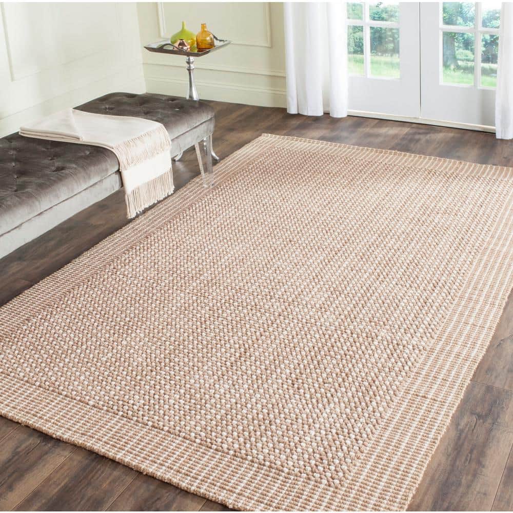 Handmade Ivory Geometric Braided Jute 30" Square Accent Rug