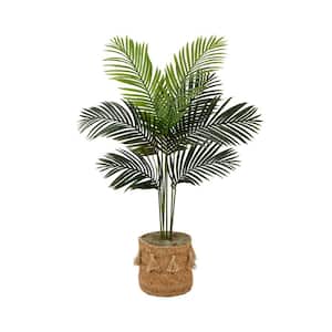 48 in. Green Artificial Paradise Palm Tree in Handmade Cotton and Jute Basket with Tassels DIY Kit