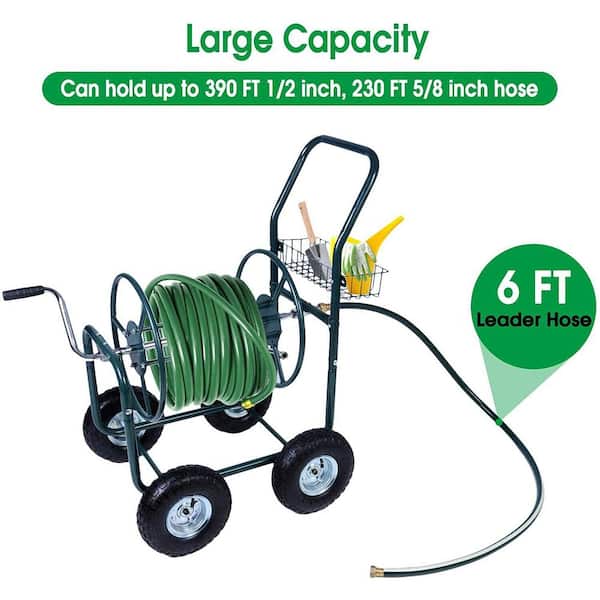 Garden Hose Reel Cart with 4 Wheels 5/8Inch x 300ft Frame Material  Stainless Steel Classic Water hose reel mobile carts Watering Outdoor