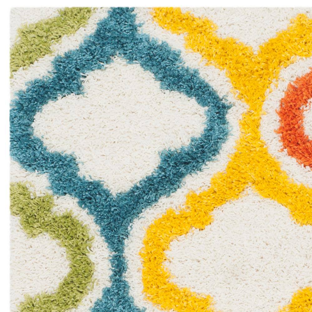 Ivory and Multicolor Synthetic Shag Kids Area Rug, 3'x5'