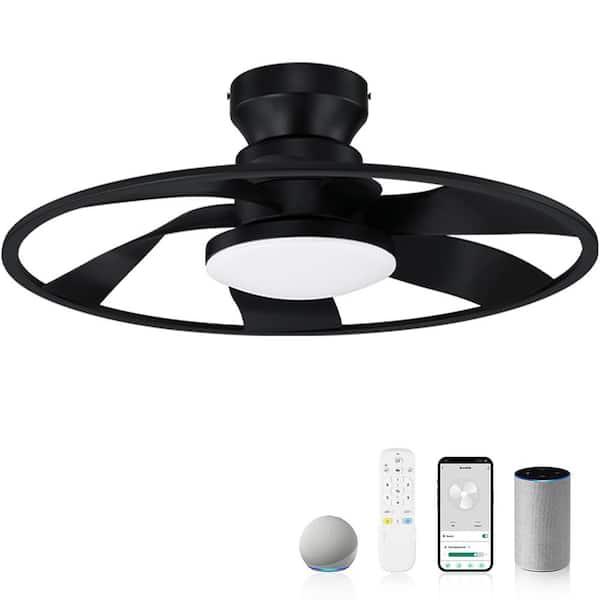 22 in. Smart Indoor Outdoor Bladeless Flush Mount Ceiling Fans w/ Lights Remote Wi-Fi Alexa App Workable Quiet DC Motor