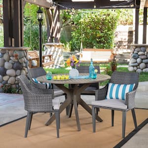 Ryan Gray 5-Piece Wood and Plastic Outdoor Dining Set with Light Gray Cushions