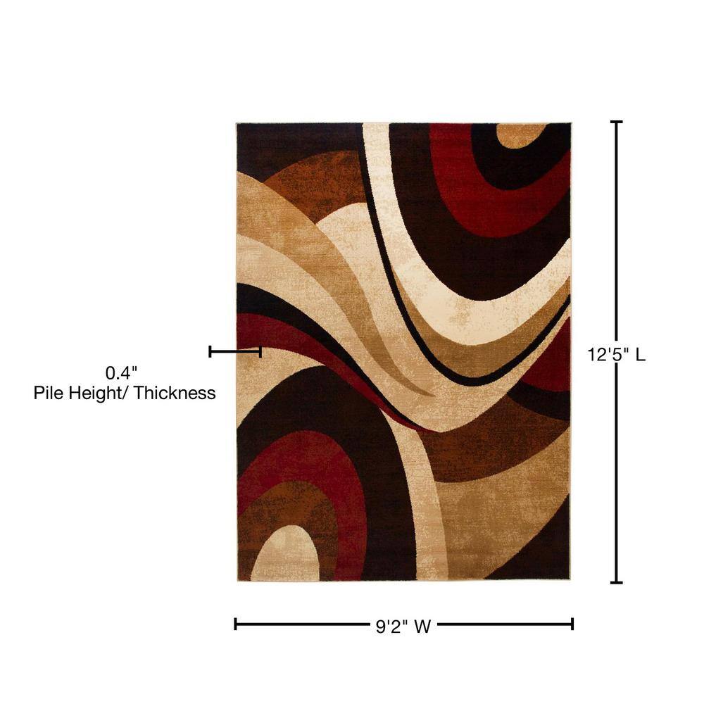 Elegant Abstract Swirl Tufted Area Rug, Brown/Red, 9' x 12'