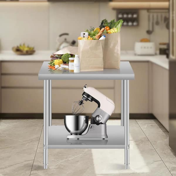 36''x24'' Stainless Steel Kitchen Prep Table with Under Shelf, Commercial Work Table for Restaurant and Home in Silver