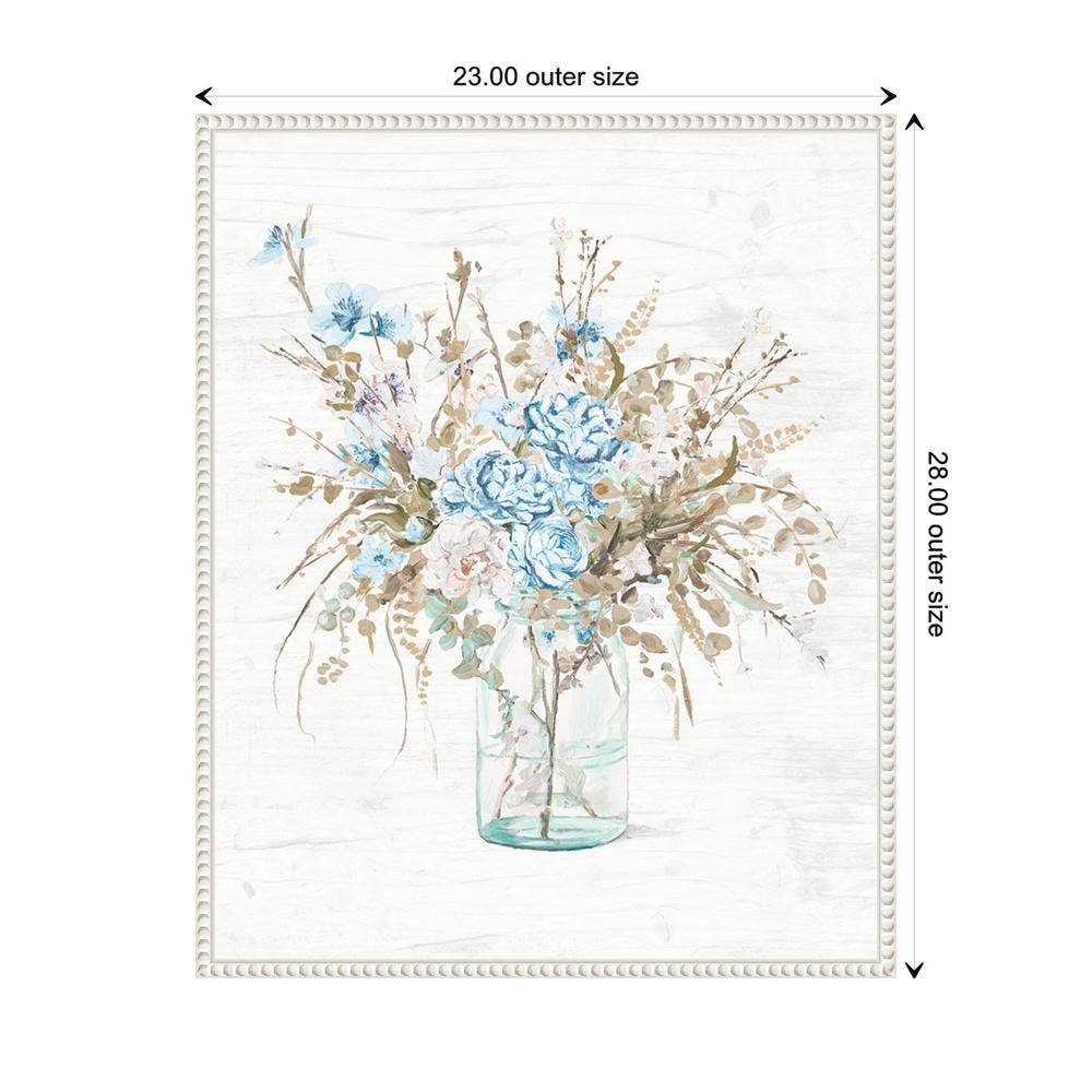 Blue Flowers in Glass Vase Canvas Wall Art with White Frame