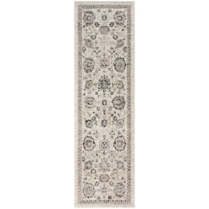 Renewed Ivory Multicolor 2 ft. x 8 ft. Distressed Traditional Runner Area Rug