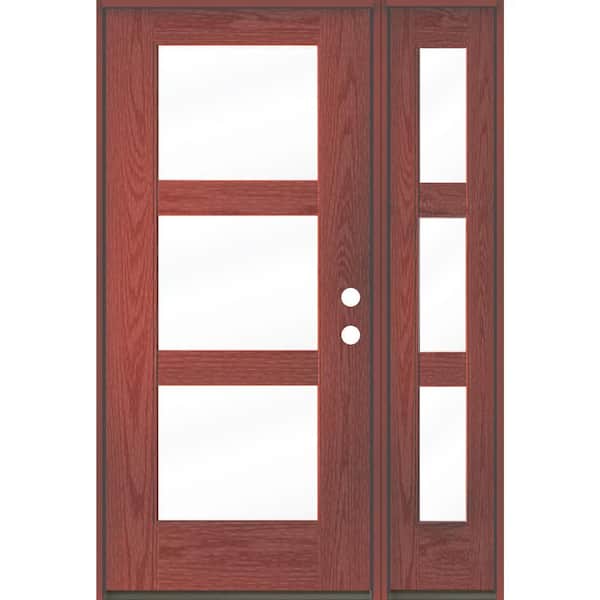 Krosswood Doors BRIGHTON Modern 50 in. x 80 in. 3-Lite Left-Hand/Inswing Clear Glass Redwood Stain Fiberglass Prehung Front Door w/RSL