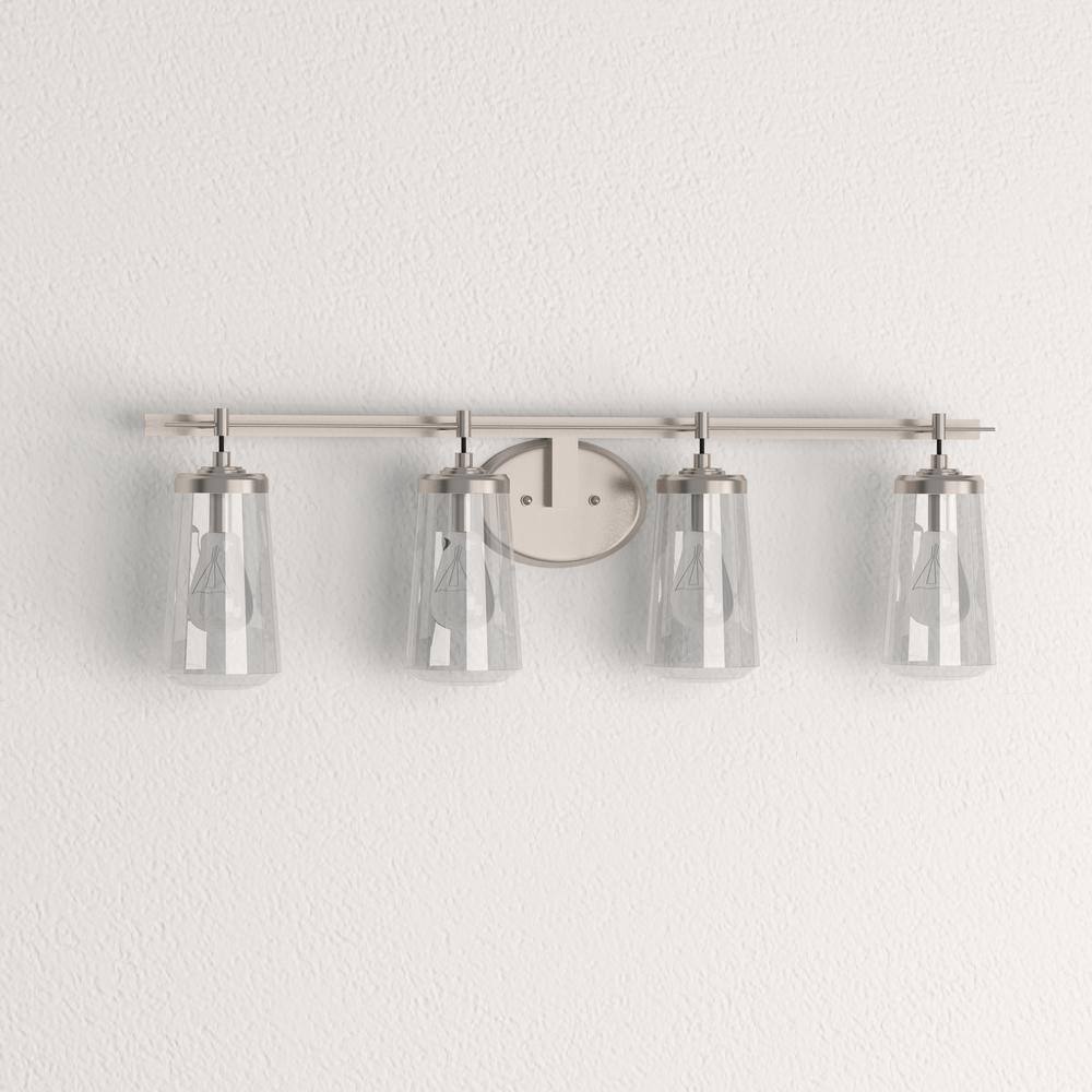 Elegant Brushed Nickel 4-Light Bath Vanity with Clear Glass
