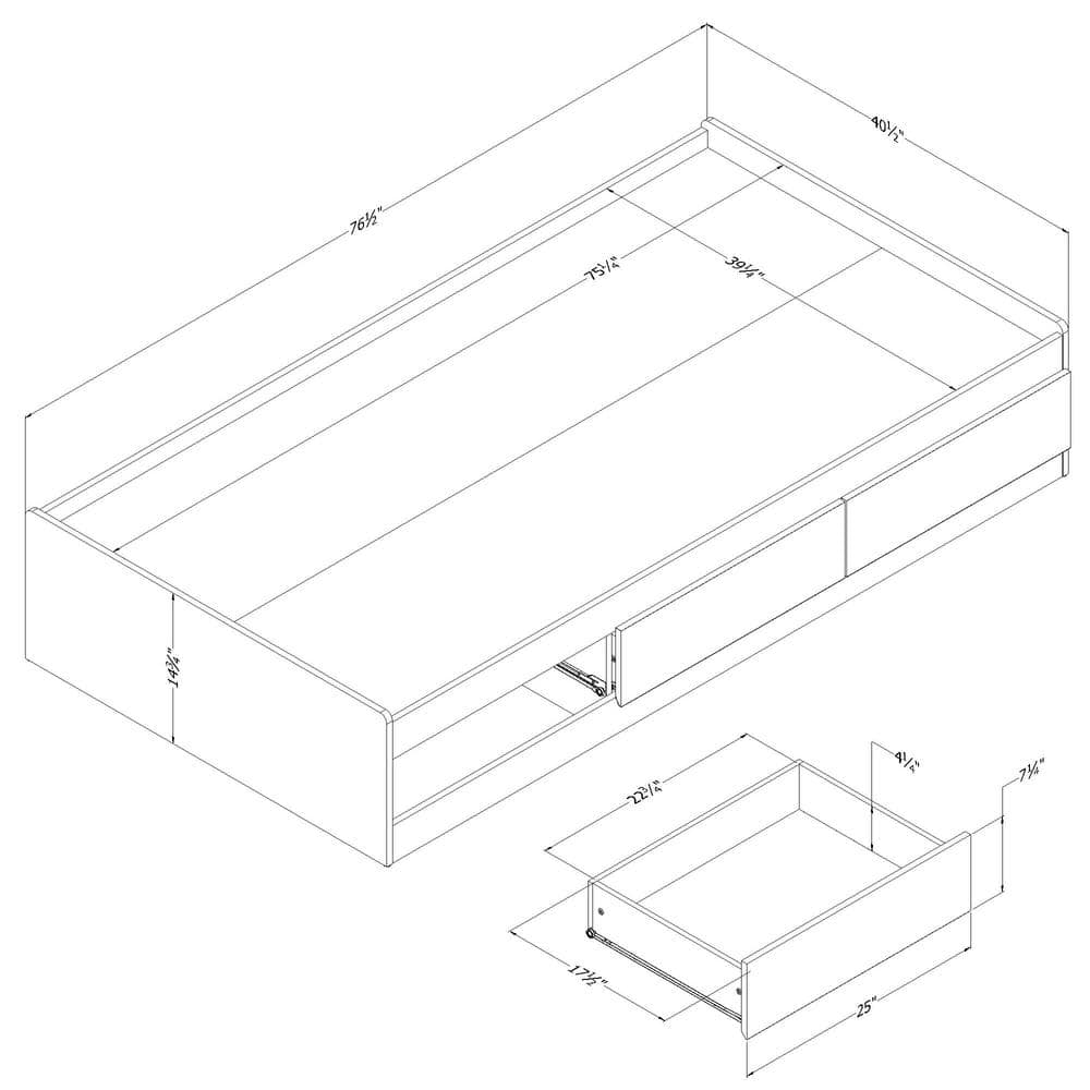 Pure White Twin Wood Platform Bed with 3 Drawers