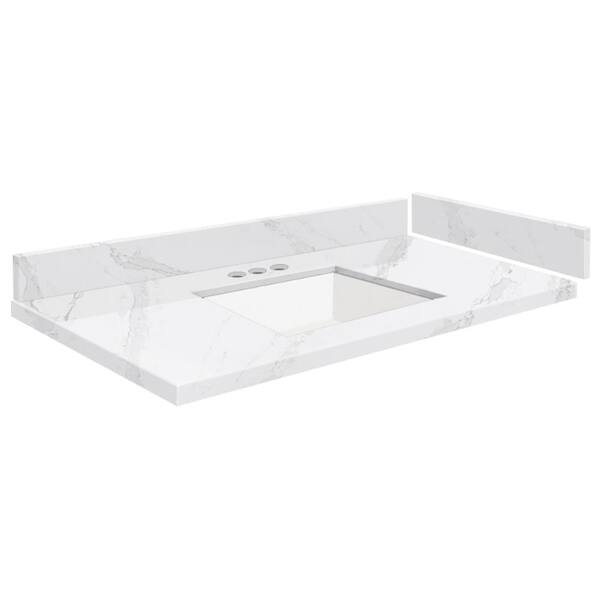 Transolid Silestone 31 in. W x 22.25 in. D Quartz White Rectangular Single Sink Vanity Top in Calacatta Gold