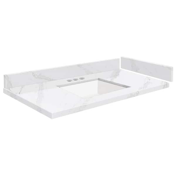 Transolid Silestone 33.5 in. W x 22.25 in. D Qt. White Rectangular Single Sink Vanity Top in Calcutta Gold