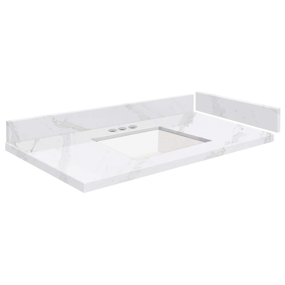Silestone 34 in. W x 22.25 in. D Quartz White Rectangular Single Sink Vanity Top in Calacatta Gold price history on PriceWatchPro