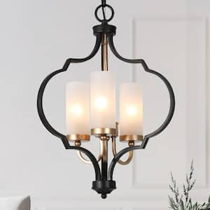 Modern 3-Light Black and Gold Chandelier with Glass Shade Candlestick Pendant Light