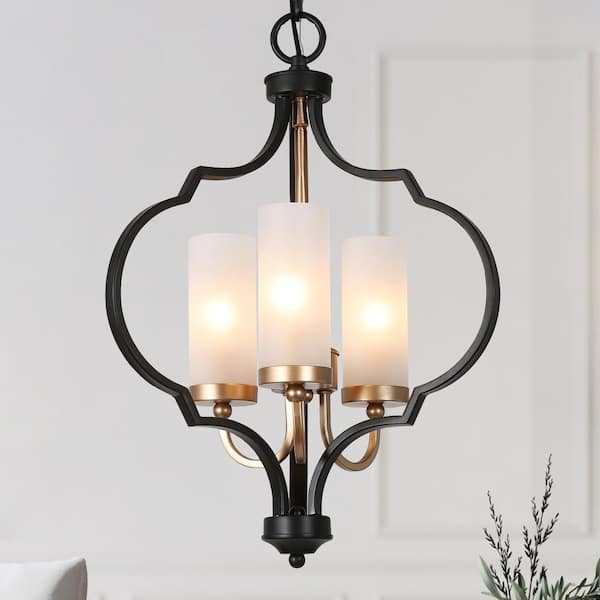 LNC Modern 3-Light Black and Gold Chandelier with Glass Shade Candlestick Pendant Light