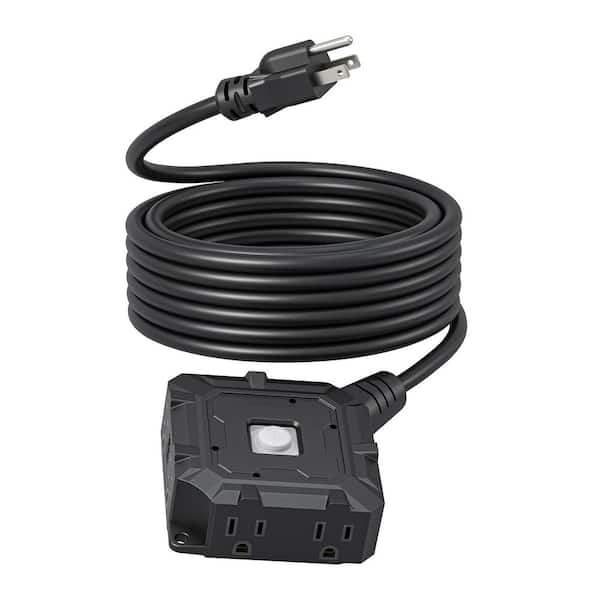 25 ft. 14AWG SJTW / 6, Outdoor Heavy Duty Extension Cord 6-Outlet with On/Off Switch and Waterproof Silicone Cover Black