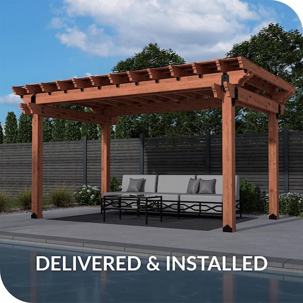 Pro Assembled Deluxe 14 ft. x 16 ft. Premium North American Timber Outdoor Patio Pergola with Solid Posts