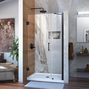 Unidoor 38 to 39 in. x 72 in. Frameless Hinged Shower Door in Matte Black