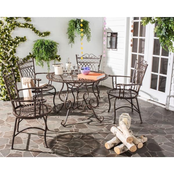 Safavieh Thessaly Rustic Brown 5 Piece Metal Outdoor Dining Set Pat5003b The Home Depot - Wrought Iron Patio Table And Chairs Home Depot Safavieh Thessaly Rustic Brown 5 Piece Metal Outdoor Dining Set Pat5003b The Home Depot - Wrought Iron Patio Table And Chairs Home Depot