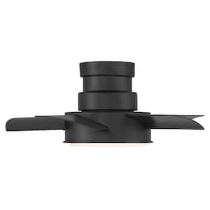 Vox 26 in. Integrated LED Indoor/Outdoor 5-Blade Smart Flush Mount Ceiling Fan in Matte Black with 3000K and Remote