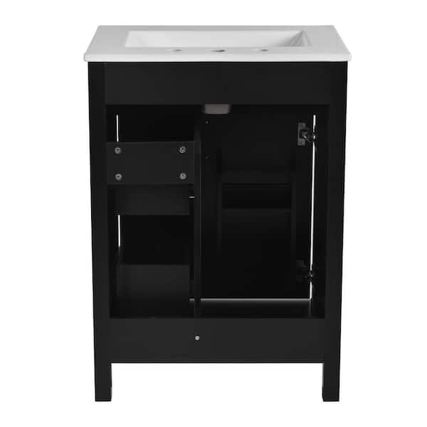Ziyudura 24 in. Single Sink Freestanding Black Bath Vanity with