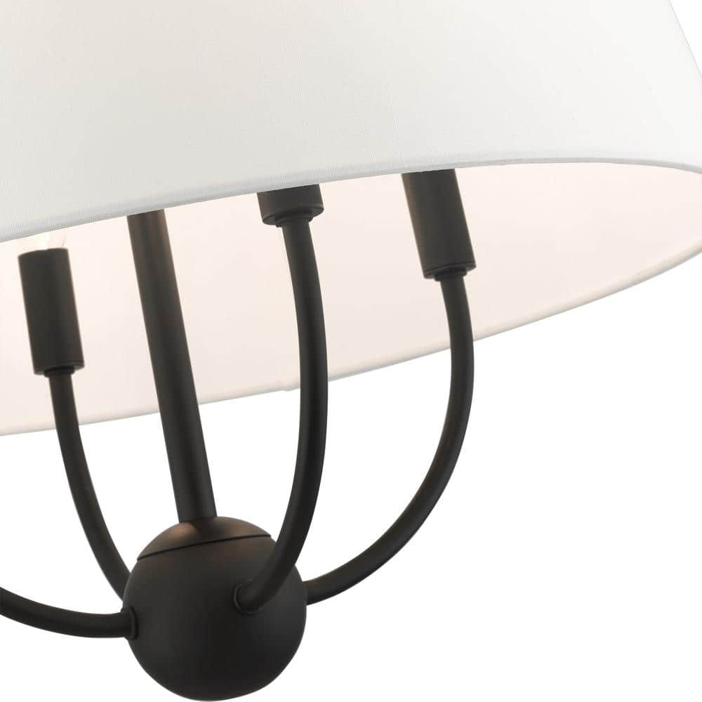 Mini Drum 4-Light Black Pendant with Off-White Shade