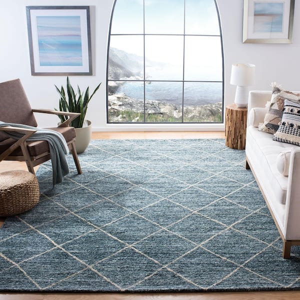 Himalaya Blue/Gold 8 ft. x 10 ft. Geometric Trellis Area Rug