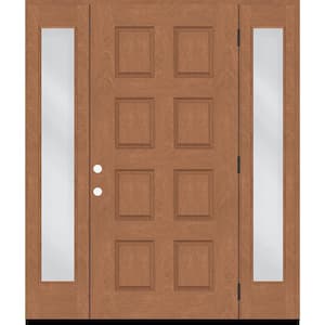 Regency 70 in. x 96 in. 8-Panel LHOS AutumnWheat Stain Mahogany Fiberglass Prehung Front Door with Dbl 12in. Sidelites
