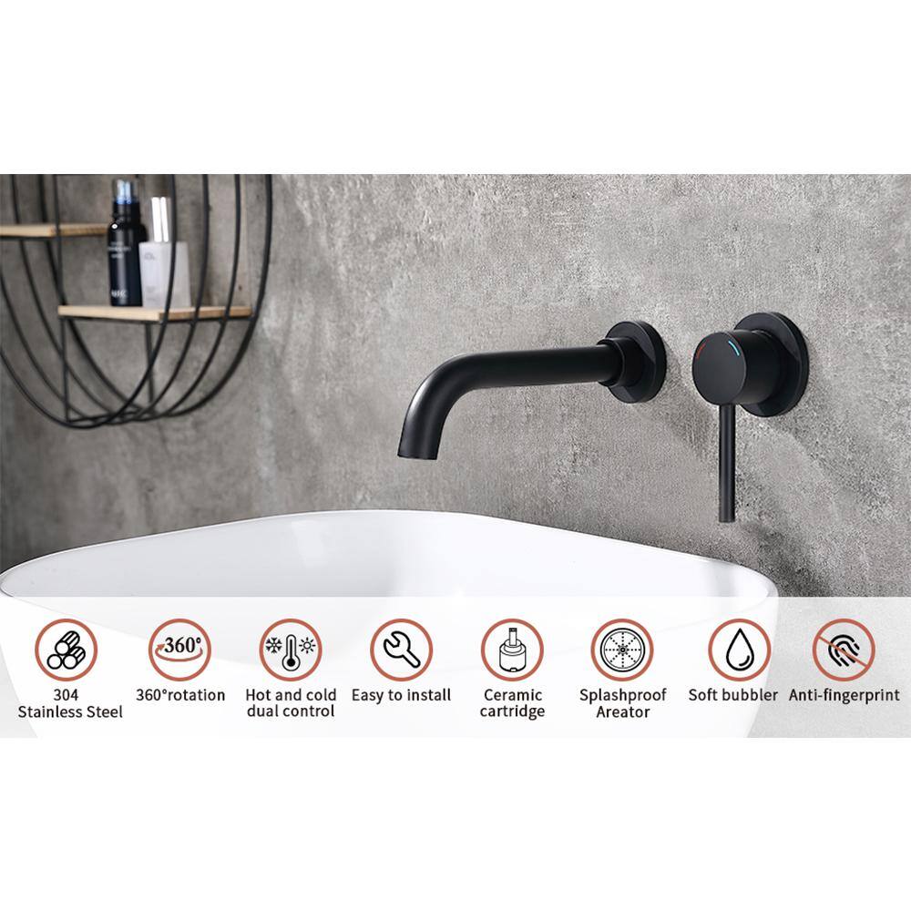 Matte Black Wall Mount Bathroom Faucet with Brass Valve
