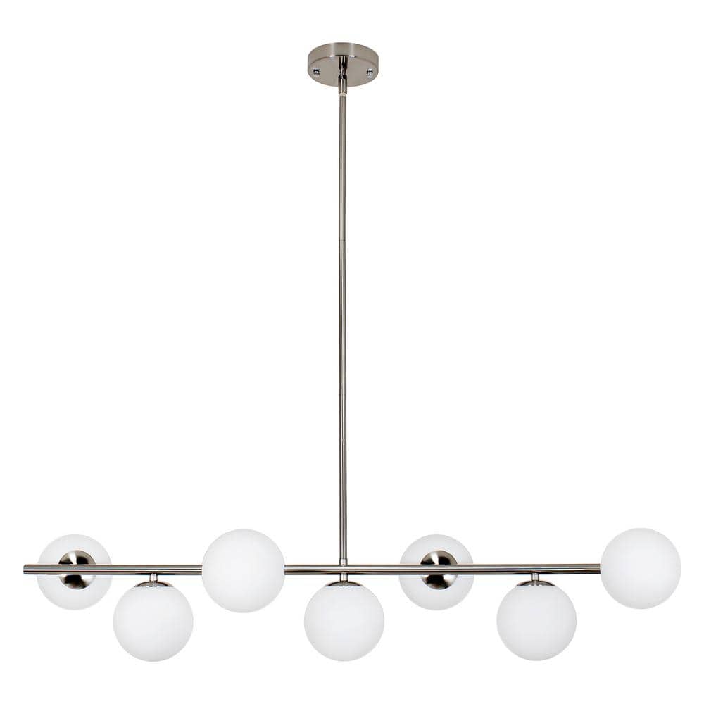 7-Light Modern Linear Chandelier with White Glass Shade Chandeliers for Kit