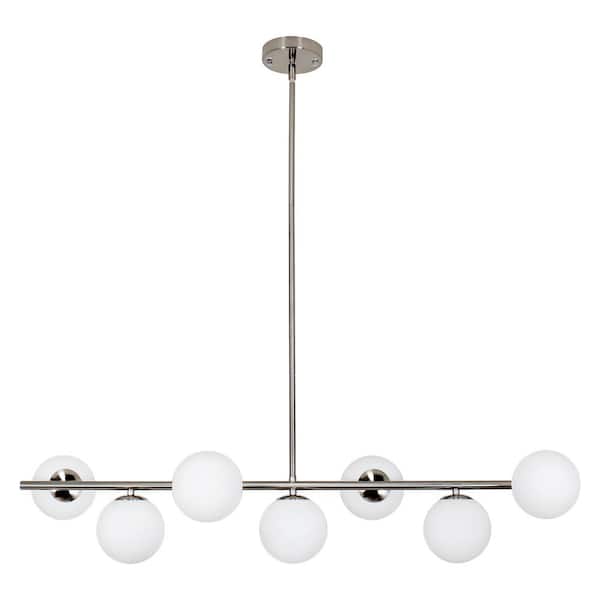 Unbranded 7-Light Modern Linear Chandelier with White Glass Shade Chandeliers for Kitchen Island Dining Living Room