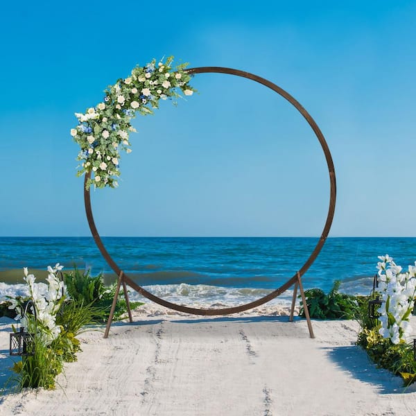 86.3 in. x 86.3 in. Wooden Wedding Arch Round Backdrop Stand Frame Arbor  with Base