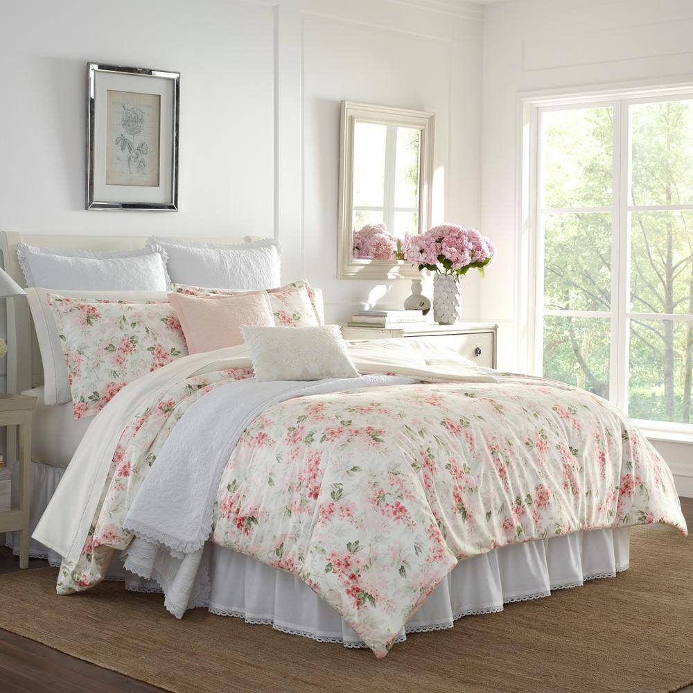 Laura Ashley Wisteria 3-Piece Pink Floral Plush Microfiber King Comforter Set - 1