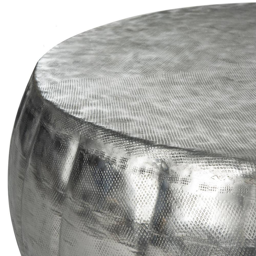 Silver Polished Round Metal Cocktail Table