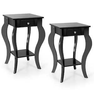 2PCS 16.5 in. W x 16.5 in. D x 23.5 in. H End Table Accent Side Table Nightstand w/Drawer & Bottom Shelf Black