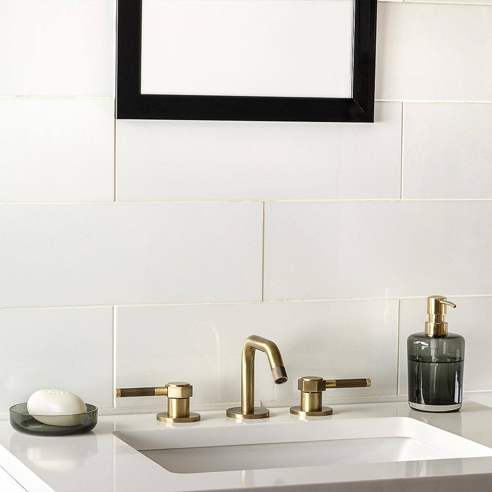 Lucid 6" x 18" White Polished Marble Look Tile