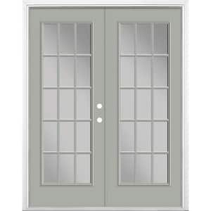 60 in. x 80 in. Silver Cloud Steel Prehung Left-Hand Inswing 15-Lite Clear Glass Patio Door Vinyl Frame with Brickmold