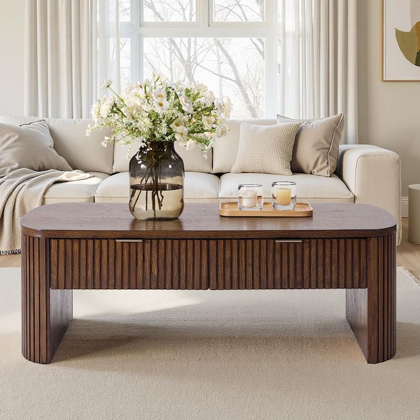 Damari 46.5 in. Walnut Rectangle Coffee Table with Storage