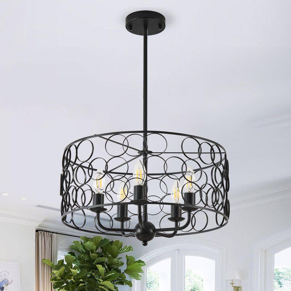 Farmhouse 5-Light Black Modern Drum Chandelier price history on PriceWatchPro