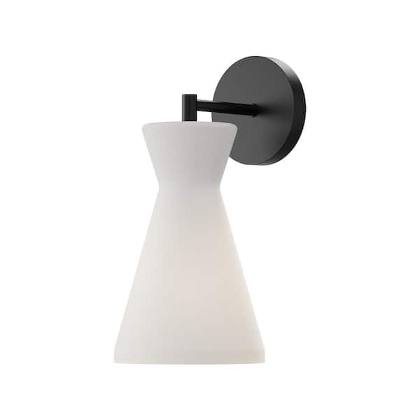 Betty 6-in 1 Light 60-Watt Matte Black/Opal Glass Vanity Light