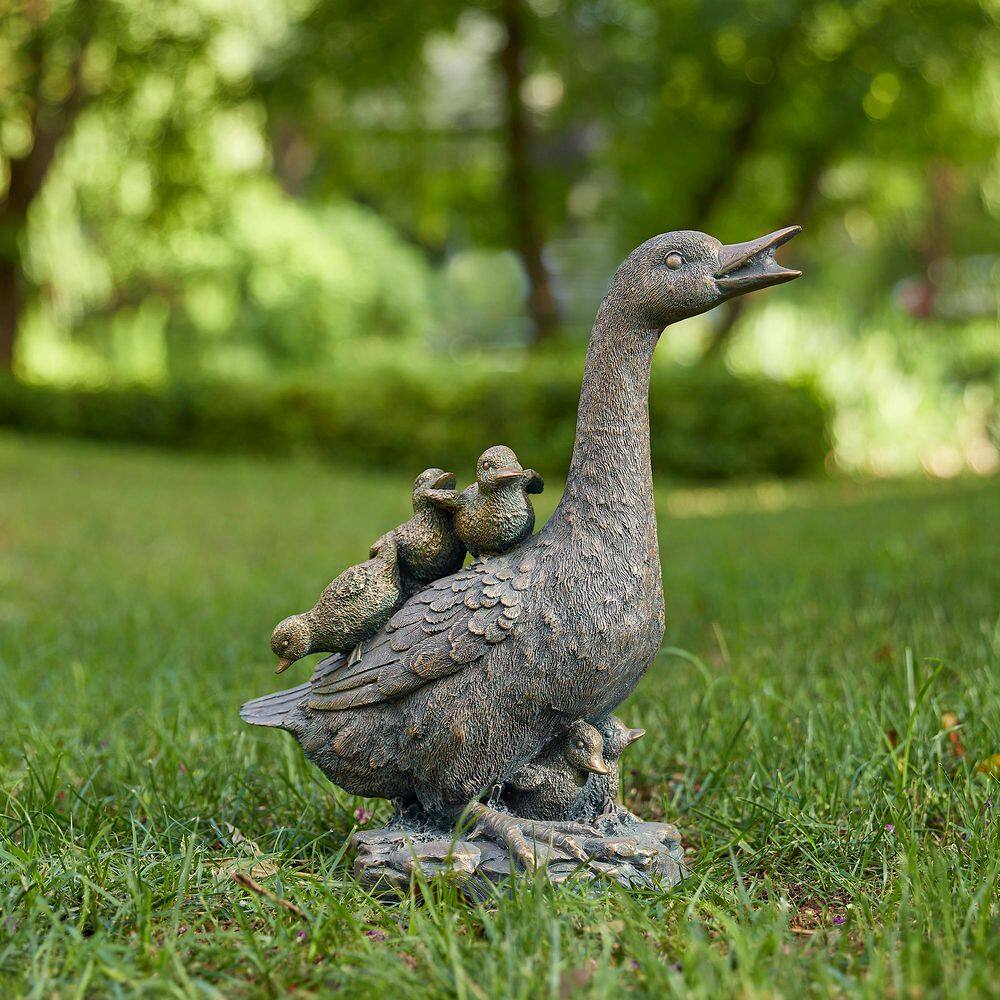 Black Duck Garden Statue Distressed Resin Love Ducks Pair Outdoor Sculpture Gift